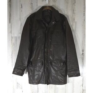 Express Leather Field Jacket Small Dark Brown Utility Safari Coat Turkey